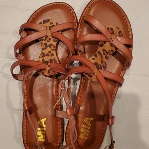 Free People x MIA Leopard Flat Strappy Sandals